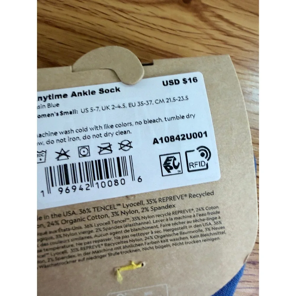 NWT Allbirds Anytime Ankle Sock 2 Pack Basin Blue Sustainable Knit Small US 5-7